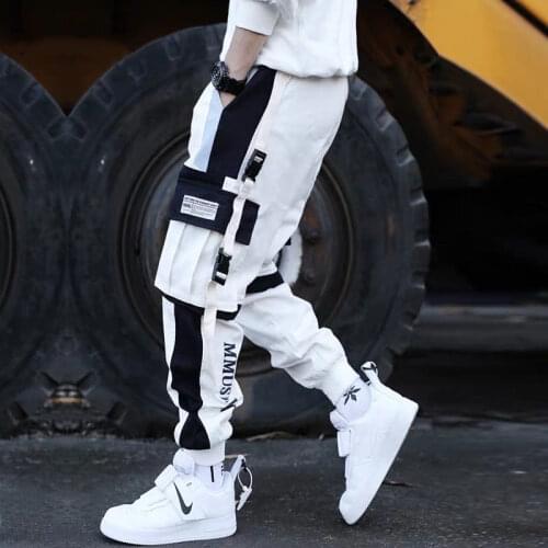 Fashion Mens Cargo Pants Patchwork Pocket Hip Hop Track Pants Streetwear Swag Joggers Harajuku Cuffed Pants For Male