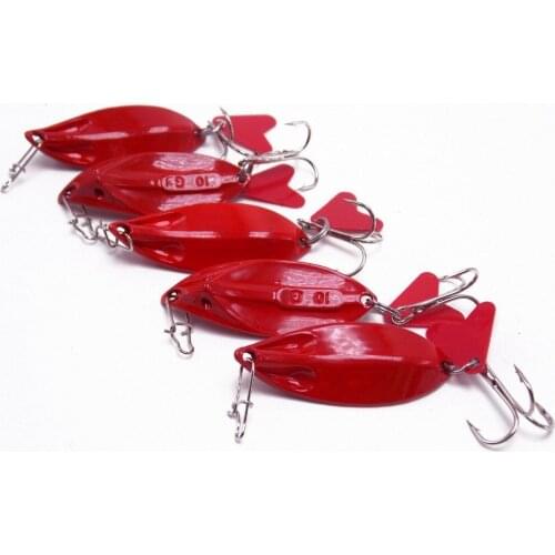 CATCHSIF 5PCS RED RORO Vibration Willow Insect Spoon Jigs 10g with lifted 2 sides fishing for Striped Bass Crappie