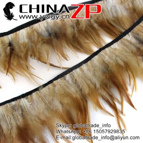 CHINAZP Factory Selected Prime Quality Dyed Light Brown and Natural Chicken Rooster Saddle Feathers Fringe Trim