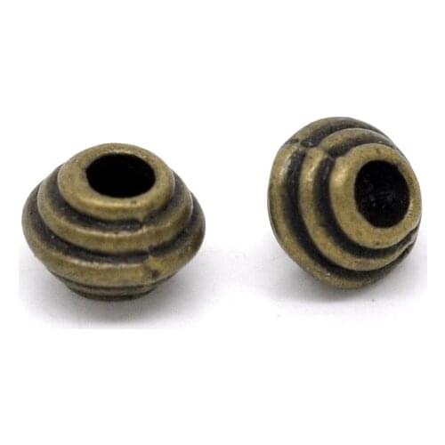 Zinc metal alloy Spacer Beads Flying Saucer Antique Bronze Stripe Color About 6mm Dia,Hole:Approx 2.4mm,25 PCs new