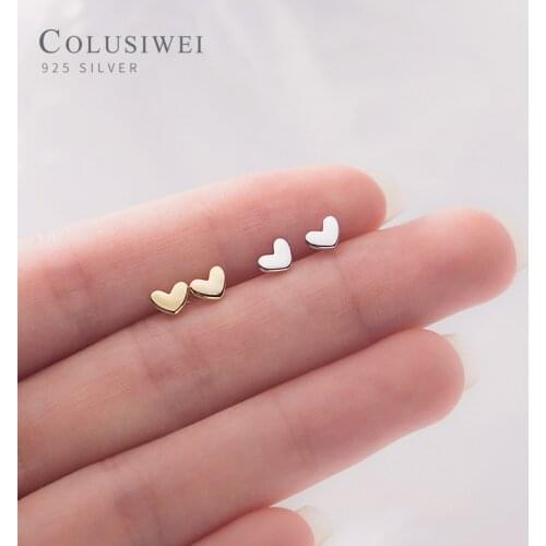 Colusiwei Fashion Simple Hearts Real 100% 925 Sterling Silver Anti-Allergy Stud Earring for Women Cute Mini Ear Pin Fine Jewelry