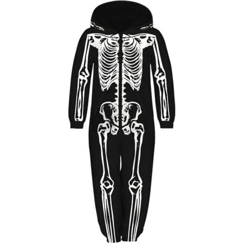 2020 Halloween Boys Girls Jumpsuit with Pockets Children Winter Jumpsuits Kids Skeleton Skull 3D Printing Unisex Hooded Overalls