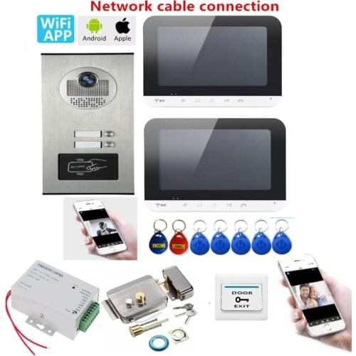 Intercom Kit APP Remote Control 7 Inch Monitor Wifi Video Door Phone Doorbell RFID Camera Audio Doorbell with 2 Multi Apartments