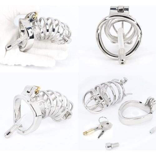 Smooth Male Chastity Cage Belt Device Cock Cage With Spiked Ring Urethral Catheter Cockring Penis Ring Lock 18+ Sex Toys For Men