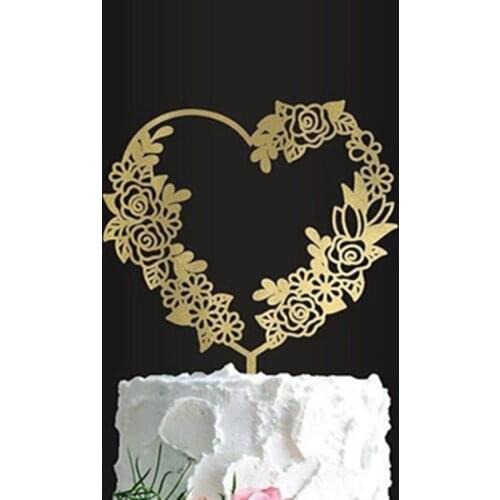 INS Flowers Wedding Acrylic Cake Topper Baby Shower Rose Love Heart Cupcake Topper For Wedding Party Cake Decorating Supplies