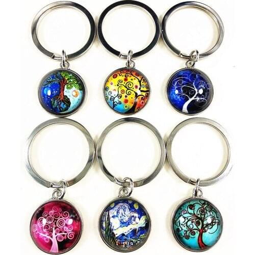 Jiangzimei 24pcs/lot (Mixed 12 styles)National Style Mandala Bandana Paisley key ring ,Religion, Zen Glass Dia 20MM Key chain