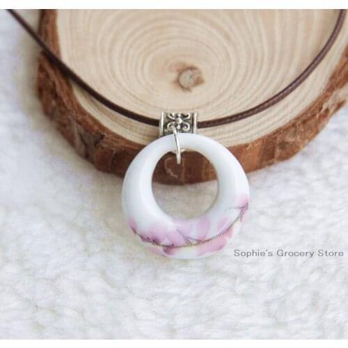 Ceramic Necklace Handmade Pendants New 2014 Fashion Vintage Circle Clavicle Chain Jewelry Accessories Wholesale 150042