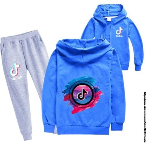 Hot Tik Tok Kids Clothing Sets Zipper Hoodies+Long Pants 2PCS Boy Girl Baby Childrens Set Clothes Suit Tik Tok Outwear
