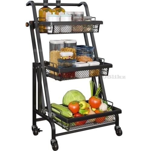 Kitchen Multifunctional Trolley Parallel Folding Large-capacity Multi-layer Storage Rack Living Room Balcony Storage Trolley