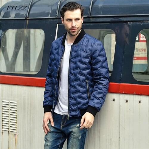 FTLZZ Winter Ultra Light 90% White Duck down Coats Men Casual Jacket Warm Parkas Stand Collar Lettice Outwear