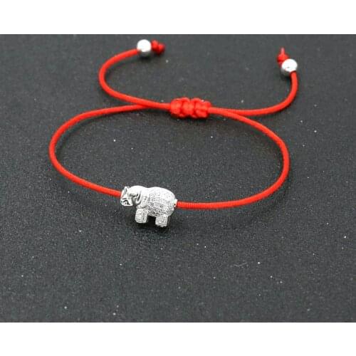 Minimalism Inlay Micro CZ Rhinoceros Charm Bracelet Women Red Thread Rope Couples Bracelet Kids Silver Color Jewelry Gift
