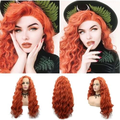 Fashion Long Orange Deep Curly Lace Front Wigs for Girls Beauty Loose Wave/Water Wave Synthetic Heat Resistant Fiber Hair Wigs