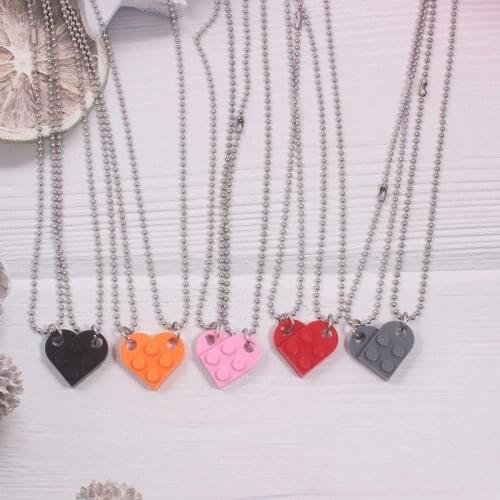 Trendy Couples Brick Heart Pendant Shaped Necklace for Friendship 2 Two Piece Jewelry Made with Lego Elements Valentines Gift