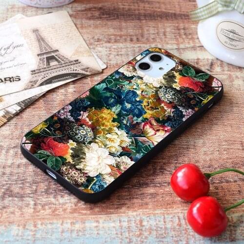 For iPhone Dark Floral Soft TPU Border Apple iPhone Case