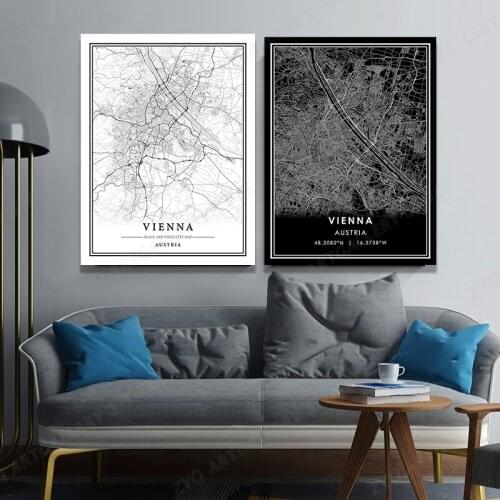 Wall Art Canvas VIENNA Map Print Poster Artwork Modern Black and White Map Souvenir Gift Home Decor