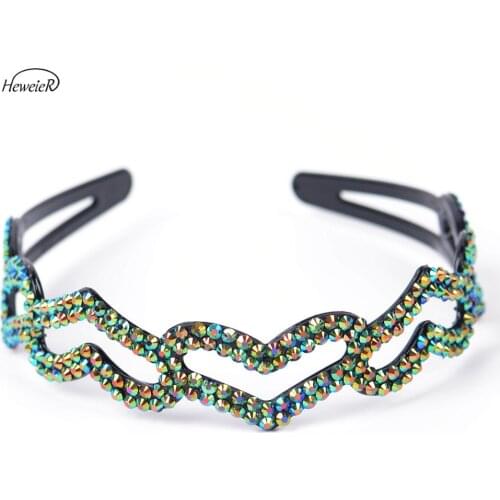 New Casual Hollow Plastic Heart-Shaped Headband Rhinestones Hair Band Hoop Wedding Party Womens Headdress Hairpins Hairpieces