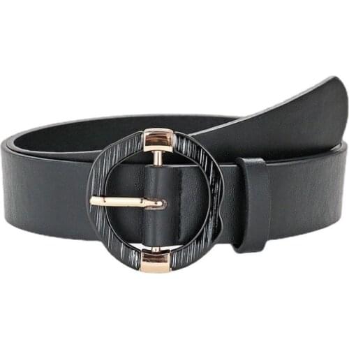 New 6 Optional 108x3.3cm Ladies Personality Beautifully Decorated Round Buckle Wide Belt Tooling Jeans Pin Buckle Belt