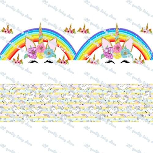New design Rainbow and unicorn printed grosgrain ribbon/16mm printed elastic foe ribbons DIY hair bows Sewing webbing 50 yards