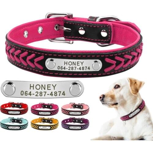 Personalized Custom Dog Collar Name Leather Collar Cat Puppy Collar Purple Adjustable Labrador Dog Collars Dropshipping