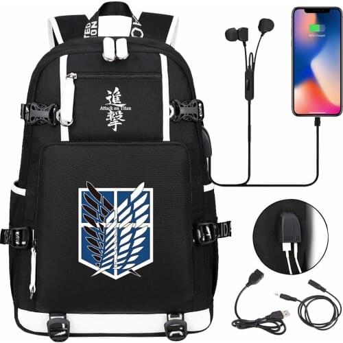 Hot Anime Attack On Titan Wings USB Boy Girl Book School Bags Large Capacity Teenagers Student Schoolbags Women Men Backpack
