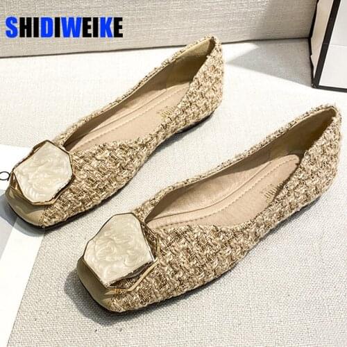 Casual Women Soft Shoes Breathable Gingham Cloth Square Toe Shoes Womens Flats Ballet Single Shoes Comfortable Pregnant Shoes