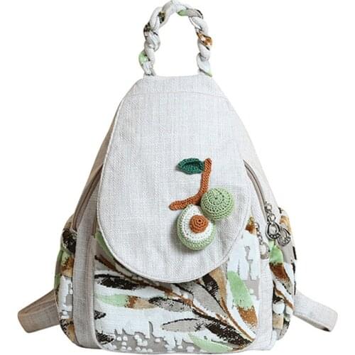 Retro Women Casual Canvas Backpack Vintage Art Schoolbags for Teenager Girls Student Book Bag National Bagpack Mochila Rucksack