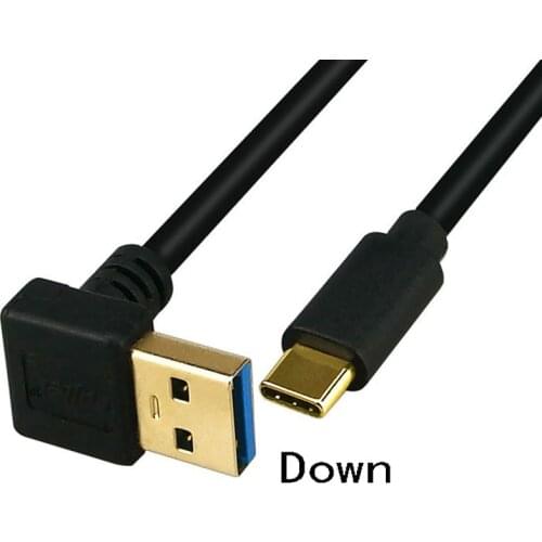 0.2m Gold Plated 90 degree UP Down Angle USB 3.0 Male to USB3.1 Type-C Male Down /Up Angle USB Data Sync Charge Cable Connector