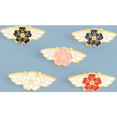 Simple enamel sakura series brooches pins cartoon cute sakura wings shape badge wholesale for kind friends