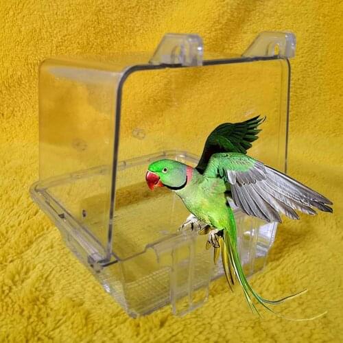 Pet Bird Parrot Clear Shower Bathing Tub Box Hanging Bathtub Cage Cleaning Tool Parrots With Stand-and-stick Cleaning Supplies