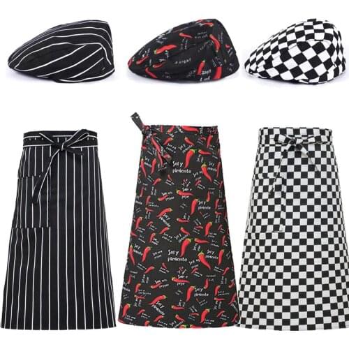 Restaurant Kitchen Chef Uniform Apron Cap Food Service Adjustable Bakery Cook Chili Striped Solid Elastic Chef Aprons Workwear