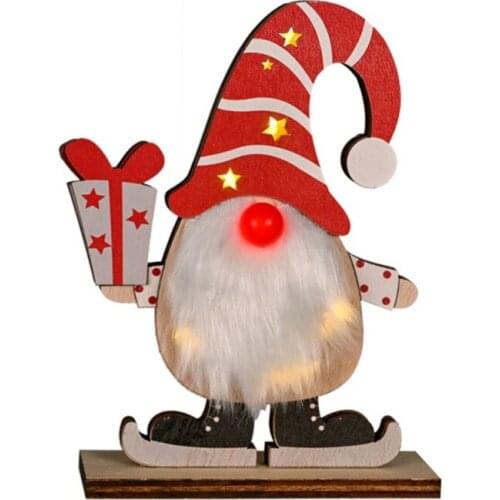 1PC Christma Santa Ornament Storage Holiday Wooden Rudolph With Lights Party Desk Flash Decorations