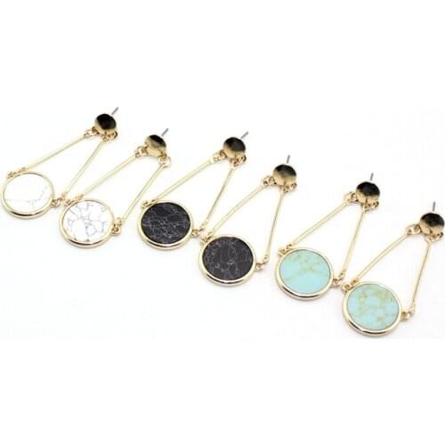 Round Circle White Green Black Marble Natural Stone Stud Earrings Gold Color Brincos Pendientes Jewelry for Women