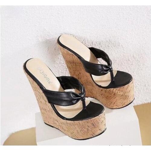 New Wedges Platform Ladies Slippers Summer Sexy Flip Flops Super High Heels Mules Shoes Women Sandals Black Size 35-42