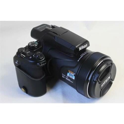 Genuine Cowhide Leather Half Body Camera Case BASE For Nikon P1000 (Any Lens) With Battery Opening+Genuine Hand Rope