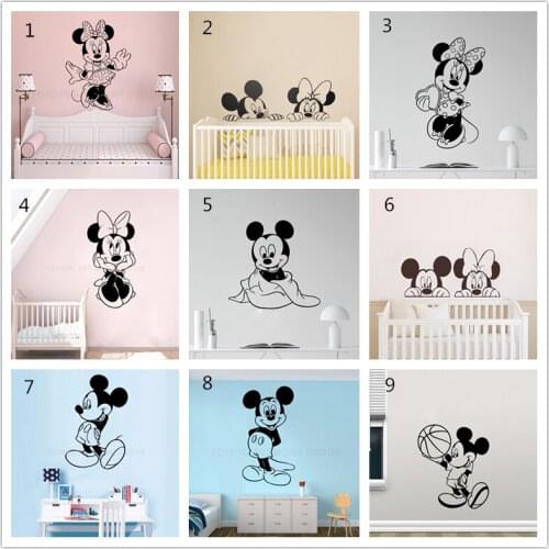Disney 9 styles Mickey Minnie Mouse Cartoon Wall Stickers Kids Bedroom Art Decor Cute Baby Nursery Art Vinyl Wall Decals