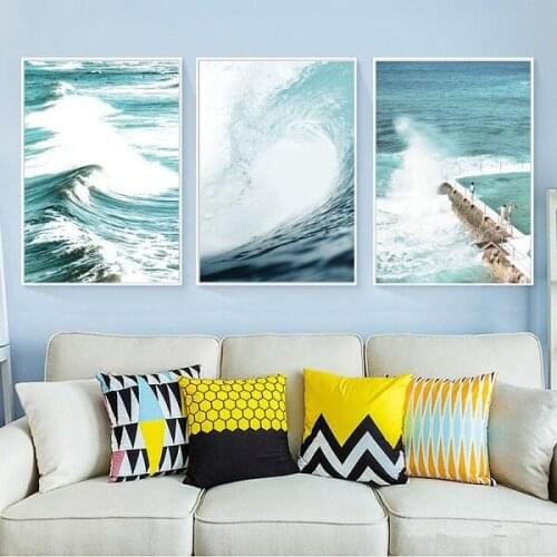 Waterproof Decoration Home Sea Water Wave Posters And Prints Swimming Person Abstract Painting Canvas Prints Wall Unframed