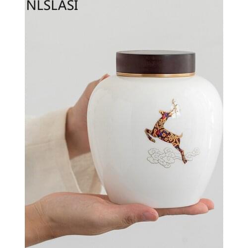 High-end Ceramics Tea Caddy Oolong Tieguanyin Containers Travel Tea Bag Sealed Tea Jar Coffee Household Candy Spice Storage Tank