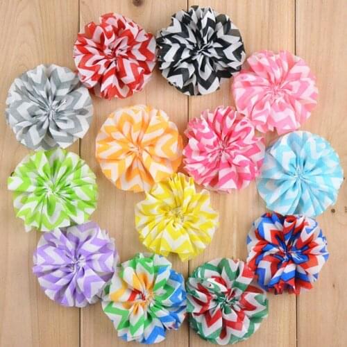 Yundfly 10pcs Chiffon Ruffled Chevron Ballerina Fabric Flower For Baby Girls Hair Accessories Craft Flowers for Infant Headwear