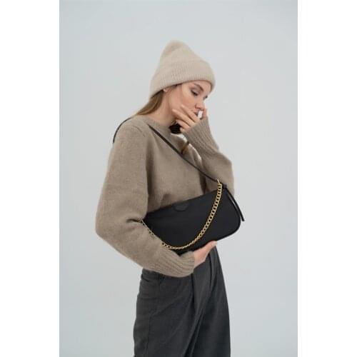 Womens Black Satin Fabric Baguette Bag