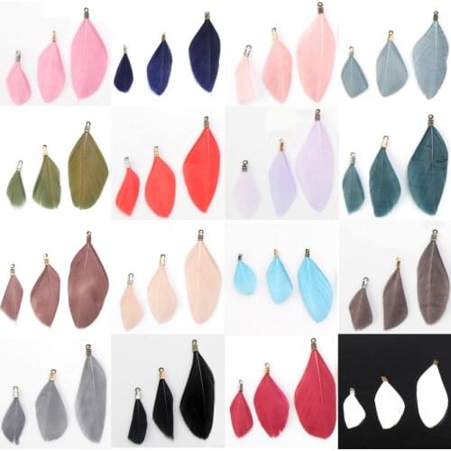 Natural feathers 10pcs 25/35/45MM Multicolor women plating rhodium/KC gold/bronze Earrings tassels DIY Jewelry Making