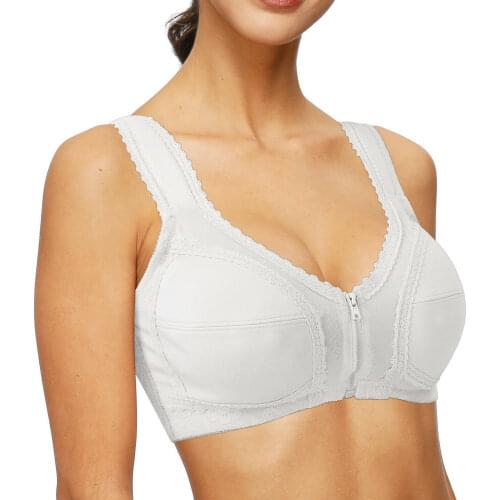 Yandw Front Closure Women Bralette Solid Wire Free Adjusted-Straps New Ladies Unlined Lace Back Full Cup Everyday Braletee