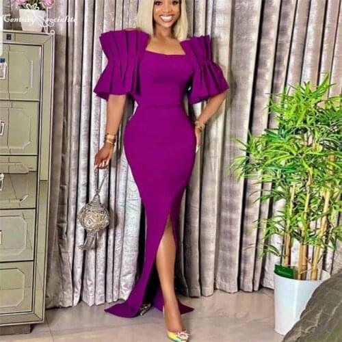 Purple African Prom Dresses Mermaid 2021 with Slit Off the Shoulder Formal Evening Dress Reception Gowns Vestido De Fiesta