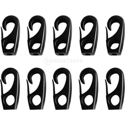 10 Pcs Black Plastic 7mm Elastic Bungee Rope Shock Cord Hooks for Fixing Tarpaulin, Banner, Cover, Kayak