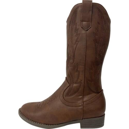 2021 Fashion Knee High Boots Thick High Heel Leather Cowboy Boots Large Size Botas De Mujer Bottes De Femmes Plus Size 35-43