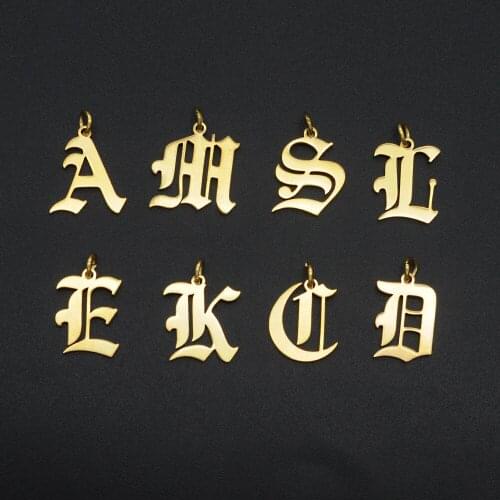 2021 New Hollow 26 English Letter Tag Gold Color Stainless Steel Charm DIY Jewelry Accessory Female Pendant Wholesale 20pcs