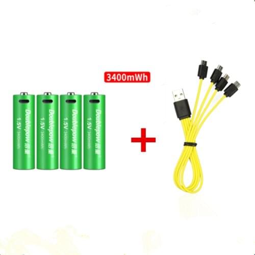 4PCS New 1.5v 3400mWh AA rechargeable battery USB AA rechargeable lithium battery with Micro USB cable for fast charging