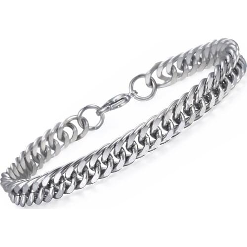 9MM Mens Womens Link Chain Bracelets Double Curb Cuban Rombo Silver Color Stainless Steel Bracelet Personalize 7-11inch LKB281
