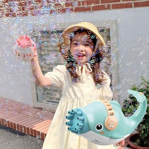 2021 Hot Cute Dolphin Bubble Gun Blowing Automatic Soap 2PC Gatling Bubble Machine For Kids Summer Outdoor Children Toys Gift