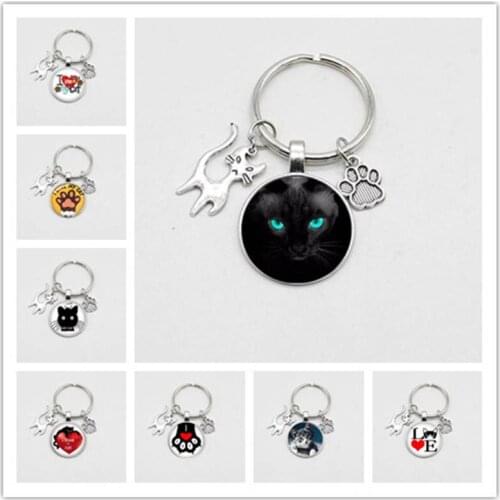 Very cute cat pet keychain cat footprint dog paw pattern keychain best friendship pendant glass keychain favorite cat keychain