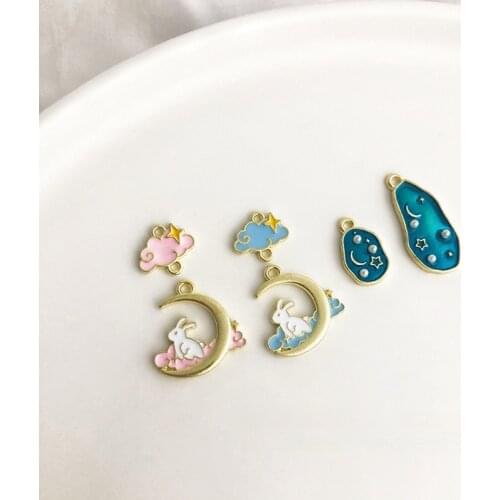 Diy small fresh dream moon rabbit theme jewelry material double hanging clouds moon rabbit star and moon jewelry accessories